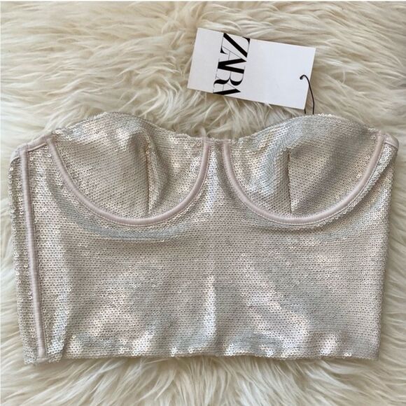 Zara Sequin Corset Bra Top in Champagne - Picture 5 of 11